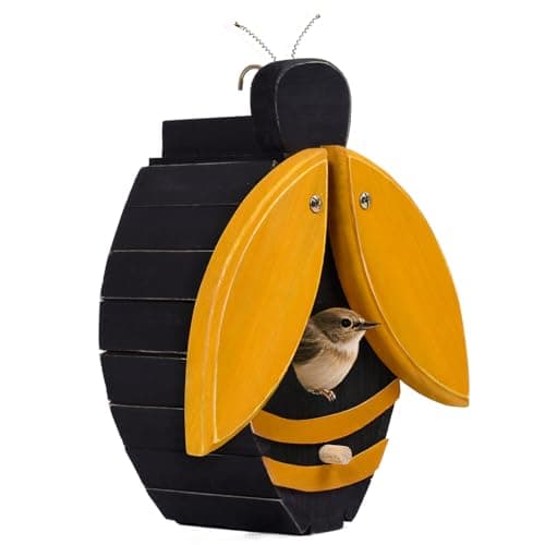 NATUREYLWL Bird Houses for Outside, Bee-Shaped Birdhouse Attracts Wild Birds (Bluebirds, Finches, Cardinals), Durable Wood Bird House with 4 cm Entrance Hole,Unique Garden Decor,Weather-Resistant