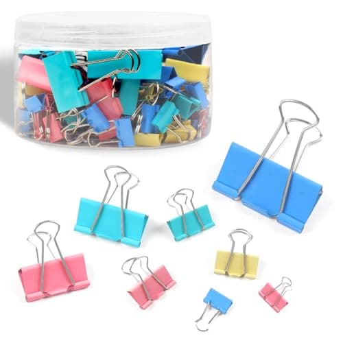 Joyberg 125Pcs Binder Clips Colored, Binder Clips Assorted Sizes, 6 Sizes Binder Paper Clips for Office Supplies/Home/School (Blue, Pink, Yellow, Green)