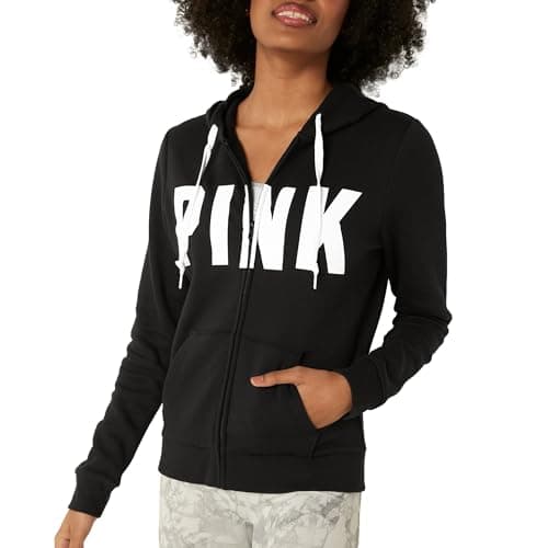 Victoria's Secret Women's PINK Logo Full Zip-up Sweatshirt, Black, S