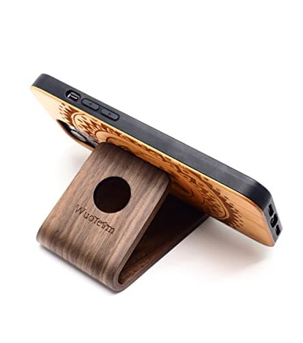 Wuorenm Real Walnut Wood Smartphone Phone Stand Entirely Made of Walnut Wood Holder for Desk Wooden Phone Stand Desktop Mount Cradle Hand Polished Elegant Minimalist (Whole Walnut)