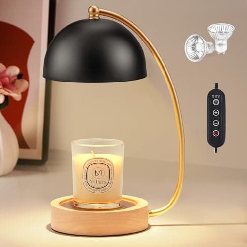 Candle Warmer Lamp with Timer, Mothers Day Gifts for Mom, Dimmable Electric Candle Warmer with 2 Bulbs, Black Metal Candle Lamp Warmer House Warming Gifts, New Home Decor Candle Light for Girl Women