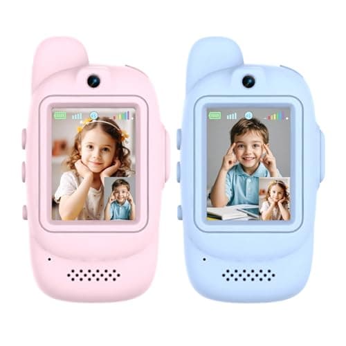 Video Walkie Talkies for Kids, 2 Pack Rechargeable Video Intercom with 0.3MP Camera, Long Range 2 Way Radio, 1000mAh Battery, Ergonomic Design, Indoor Outdoor Toy Gift Boy Girl Age 3-12 (Blue & Pink)