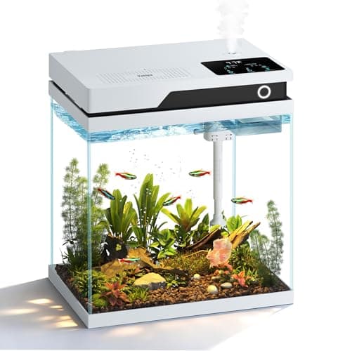 Vehipa Fish Tank, Smart Fish Aquarium Kit 4 Gallon with Auto Feeder, Humidifier, 4-in-1 Silent Pump, Temperature Display & Adjustable Lighting for Desktop, Office, Room