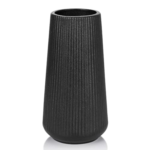 Matte Black Ceramic Vase, GUKJOB Flower Vase Ceramic Vase for Flowers, Christmas Decorations Ceramic Vase, Small Vase for Home Living Room Dining Table Farmhouse Office Decor (Matte Black)