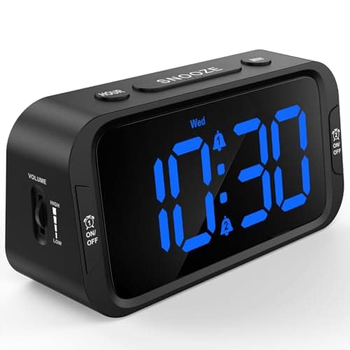 Odokee Digital Dual Alarm Clock for Bedroom, Easy to Set, 0-100% Dimmer, USB Charger, 5 Sounds Adjustable Volume, Weekday/Weekend Mode, Snooze, 12/24Hr, Battery Backup, Compact for Bedside(Blue)