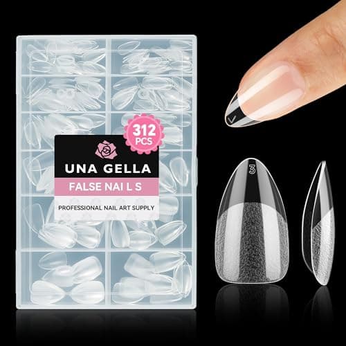 UNA GELLA Short Almond Nail Tips, 312pcs Short Almond Gel Nail Tips Shape Pre Etched Press On Nails Clear Acrylic Fake Nails No C Curve for Full Cover Nails Extension Home Art DIY Salon 12 Sizes