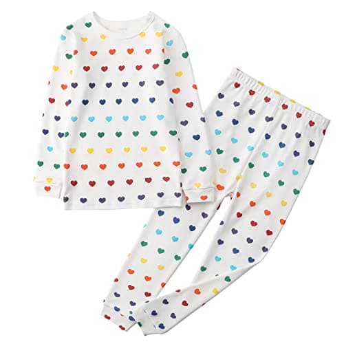 Owlivia 100% Organic Cotton Baby Long Sleeve Pajama Sets, Toddler Boy Girl 2-Piece Sleepwear(7 Years, Rainbow Hearts)