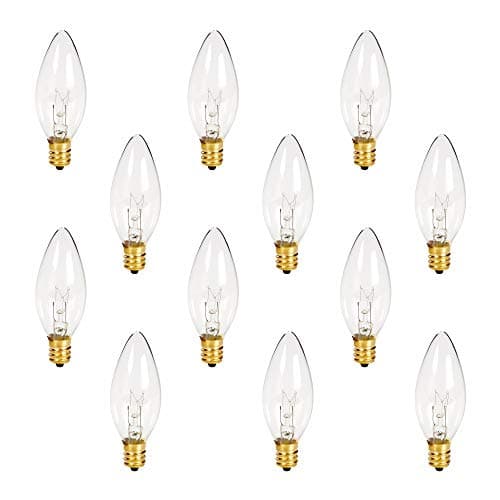 Holiday Joy C26 Christmas Crystal Clear Torpedo Tip Candelabra Replacement Night Light Bulbs - 7 Watt - 120 Volts - E12 (12 Pack) - Great for Electric Window Candle Light Bulbs Lamps