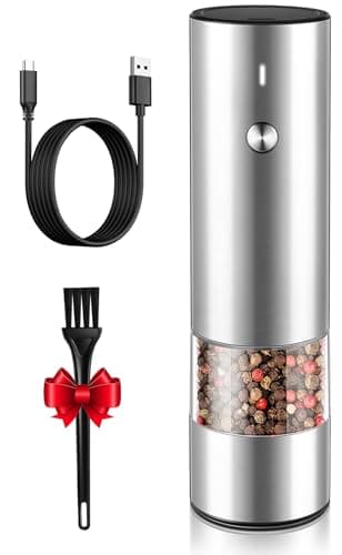 Electric Pepper Grinder or Salt Grinder Mill - USB Rechargeable - Durable Modern Style - Automatic Black Peppercorn or Sea Salt Spice Mill with Adjustable Coarseness - One Grinder Included