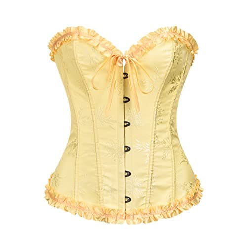 Vrapo Yellow Corset Top for Women - Overbust Lace Up Waist Cincher Shapewear Lingerie - Plus Size 4XL