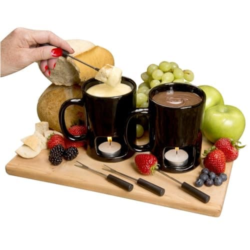 Evelots Fondue Pot Set for Chocolate, Cheese, Candy (2 Pack) Mini Ceramic Fondue Mugs Gift Set with 4 Forks & 8 Candles - Great for Date Night Birthday & Wedding Gifts