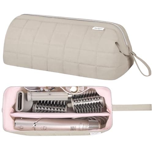 KarSyon Hair Tools Travel Bag Organizer for Dyson Airwrap Case Holder Shark Hair Dryer Flex Style Airstraight Brush Revlon Attachments Carrying Case Flat Curling Iron Bags (Camel)
