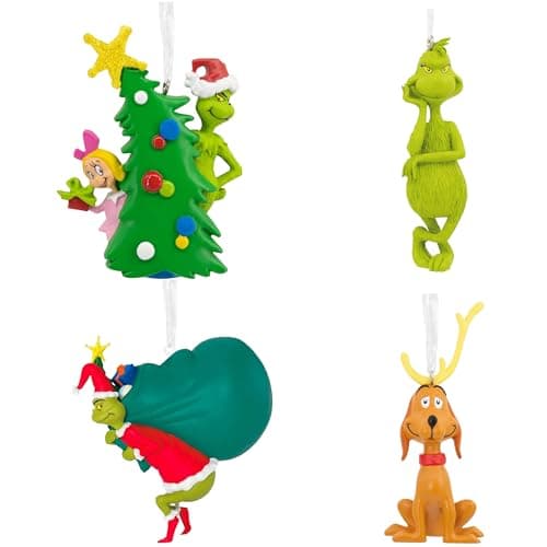 Green Monster Christmas Tree Ornaments Dolls, Resin Xmas Hanging Decorations for Holiday Party, Indoor Home Decor & Seasonal Gifts (4PCS)