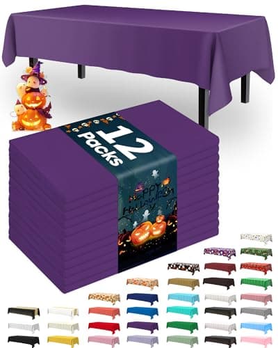 Pureegg Plastic Table Cloth Disposable 12 Pack, 54 x 108 Inch Table Cloths, Graduation Decorations Class of 2025, Graduation Party Tablecloths, Rectangle, Plastic Cover, Leakproof & Sturdy, Purple