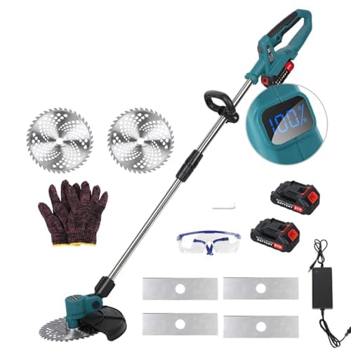 Altsuceser Garden Cordless Strimmer,21V Brushless Lawn Mower with 2 Batteries & Blades,Lightweight Electric Strimmer with Telescopic Handle & Adjustable Head for Garden Brush Cutter Clearing Weeds