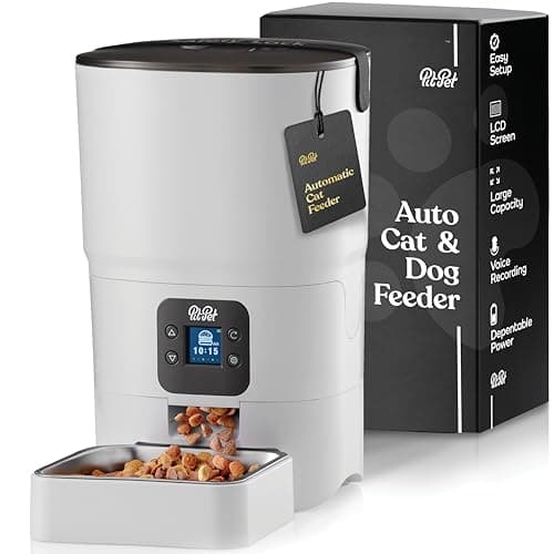 Smart Automatic Cat Feeder - 6-L Reliable Automatic Cat Food Dispenser with Display LCD Screen for Easy Set Up -Portion Control Automatic Dog Feeder - Desiccant Bag Keeps Dry Food Fresh-Voice Recorder