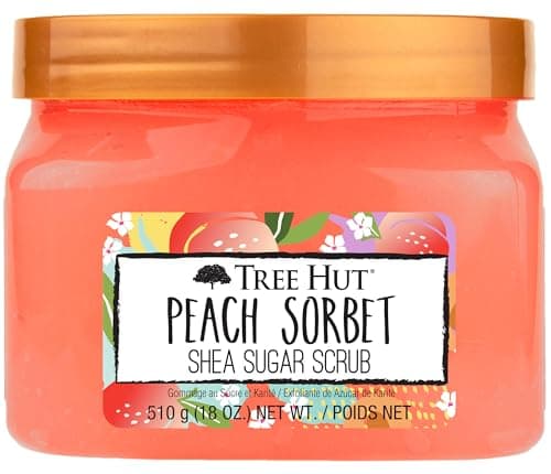 Tree Hut Peach Sorbet Shea Sugar Scrub, Exfoliating, Hydrating & Moisturizing Body Scrub with Shea Butter & Nourishing Essential Oils, Smooth & Soften Skin, 18 oz