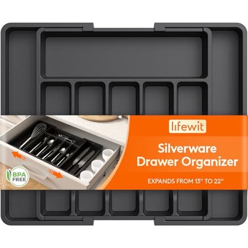 Best Silverware Drawer Organizers #7 from Lifewit Lifewit Large Silverware Drawer Organizer, Expandable Utensil Tray for Kitchen, BPA Free Flatware and Cutlery Holder, Adjustable Plastic Storage for Spoons Forks Knives, Large, Black