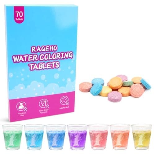 RAQEHO Colorful Bath Tablets for Kids, Water Coloring BathBomb, Fizzy, Fragrance Free & Non Toxic, Coloring Potion Tablets Spa Bath Stuff Science Experiments BathToys for Kids, 70 Count