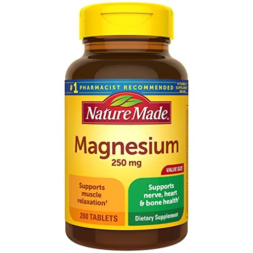 Nature Made Magnesium Oxide 250 mg, Magnesium Supplement for Muscle, Heart, Bone and Nerve Health Support, 200 Tablets, 200 Day Supply