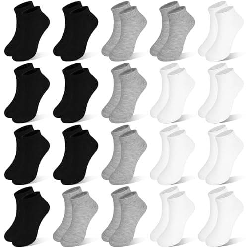 ZERULETS Kids Socks, 20 Pairs Low Cut Ankle Socks Short Athletic Socks for Boys Girls Toddler 1-13 Years（Black,White,Grey，7-10 Years）