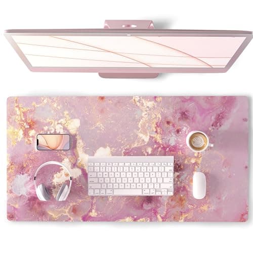 QIYI Large Mouse Pad, Cute Pink Desk Mat for Desktop, Women Girls PU Leather Waterproof Gaming, Rose Gold Marble Computer PC Laptop Protector Writing Pads for School Office Home 31.5" x 15.7"