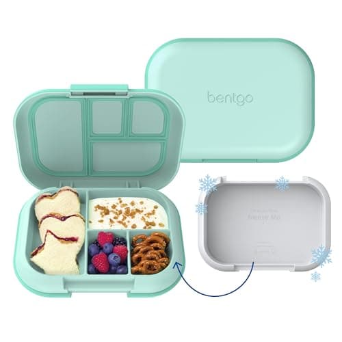Bentgo Chill Kids Leak-Proof Lunch Box - 4-Compartment Bento Box with Built-In Ice Pack, 3.3 Cup Capacity, PFAS & BPA-Free, Microwave & Dishwasher Safe, Ideal Size for Ages 3 to 7 (Aqua)
