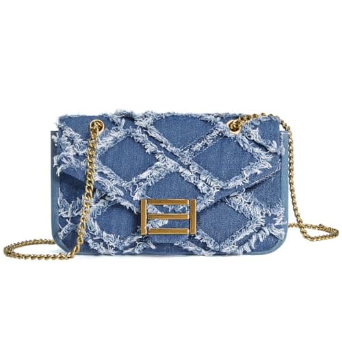 Missnine Evening Denim Purse Quilted Small Crossbody Bag for Women, Trendy Jean Shoulder Handbag with Chain Strap