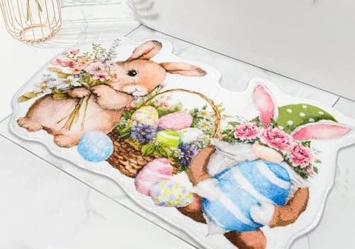 ysnifeiw Easter Bathroom Rugs Gnome and Bunny Bath Mat, Non-Slip Farmhouse Bathroom Doormat Shower Bath Rugs for Spring Easter Home Decorations
