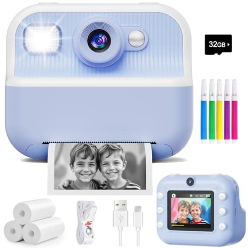 Instant Camera, Front Rear Dual Selfie Kids Camera with 1080P Videos, Holiday Birthday Gifts for Kids Age 3-12, Toddler Portable Travel Print Digital Camera Toy for 4 5 6 7 8 9 Year Boys Girls