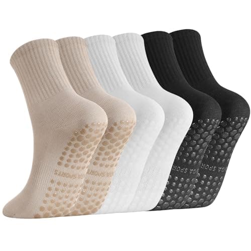scenicamp 3 Pairs Pilates Socks with Grips for Women, Non Slip Crew Socks for Yoga, Barre, Dance, Ballet, Fitness