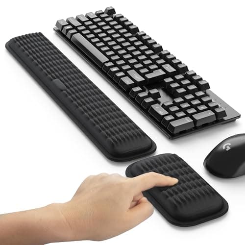 MEKASS Ergonomic Wrist Rest for Keyboard and Mouse, Soft Memory Foam Keyboard Wrist Rest Set with Non-Slip Silicone Base, Easy Typing, Pain Relief, Comfort for Office, Work, Gaming (Classic Black)