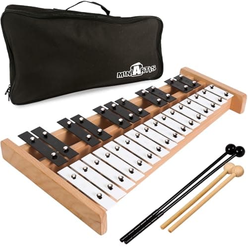 MINIARTIS Glockenspiel Xylophone | Full Size Glockenspiel Xylophone 27 Note Metal Keys for Adults & Kids | Percussion Musical Instrument Includes 2 Wooden Beaters and Carry Case
