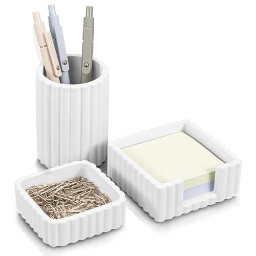 KIBAGA Modern Aesthetic Desk Accessories Set of 3 - Stylish Concrete Organizers for Pens & Office Supplies - A Cute and Functional Addition to Your Workspace Decor