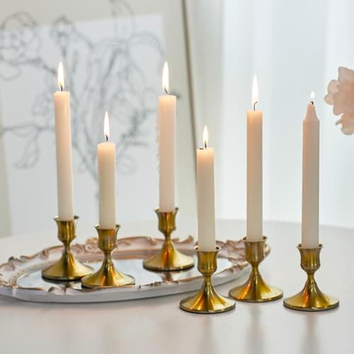 Willceka Gold Taper Candle Holder, Brass Candlestick Holders, Vintage Metal for Table Centerpieces Wedding Christmas Decor (Gold, 6 Pcs)