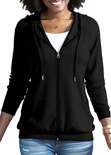 Nimsruc Zip Up Hoodies For Women Long Sleeve Casual Oversized Sweatshirts Cute Fall Hoodie With Pockets Black XL