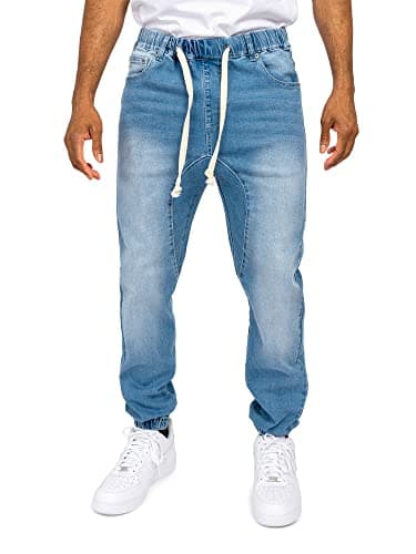 Victorious Men's Drop Crotch Joggers Denim Jean Pants JG803 - Light Indigo - Medium