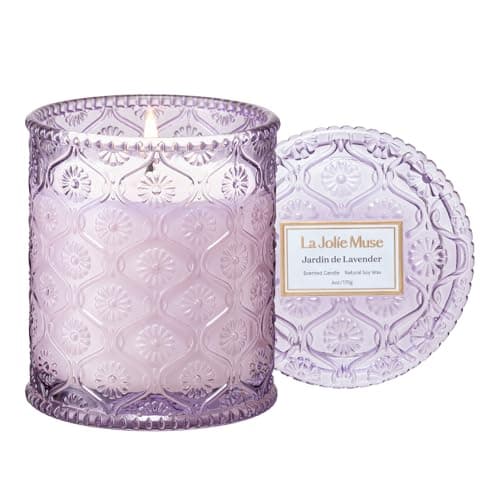 LA JOLIE MUSE Lavender Candle, Candles for Women, Jardin de Lavender Lilac Scented Candle, Candles Gifts, Aromatherapy Candles for Home Scented, 6 Oz 40 Hour Burn Time