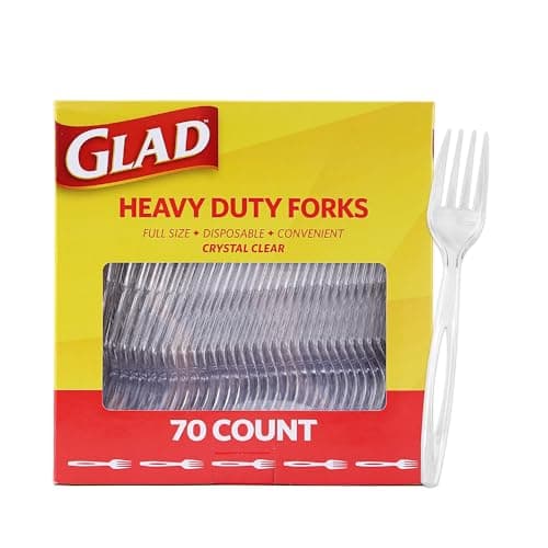 Glad Clear Plastic Forks, Heavy Duty Disposable Cutlery Set, Standard Size, Clear Disposable Fork, Bulk Pack of 70 - Perfect for Parties, Camping, and Everyday Use