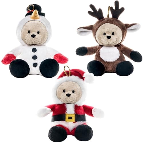 My OLi 7" Plush Christmas Stuffed Animal Teddy Bears 3 Pack Christmas Plush Toys: Santa, Reindeer and Snowman with Flippable Hats for Kids Christmas Hanging Plush Decorations