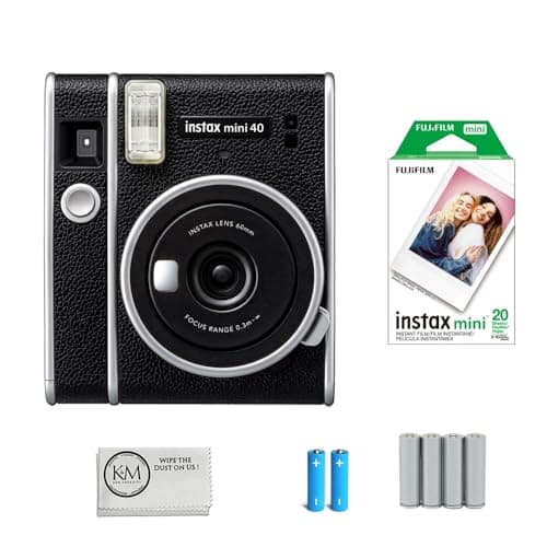 FUJIFILM INSTAX Mini 40 Instant Film Camera Bundle with Fujifilm Instax Twin Pack Film | 20 Exposures + AA Batteries | 4 Pack + Cleaning Cloth (4 Items)