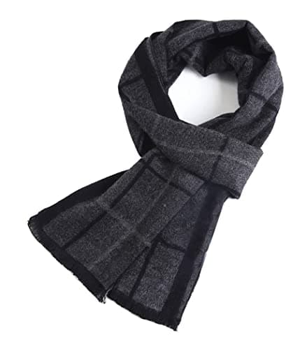 FULLRON Mens Winter Warm Scarf Long Soft Black Grey Plaid Scarves