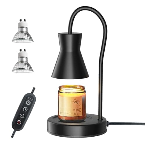 LALISU Candle Warmer Lamp with Timer and Dimmer, Vintage Electric Melter Candle with 2 Bulbs, Melter Scented Height Adjustable Compatible with Jar Candles, House Warming Gifts (Black)