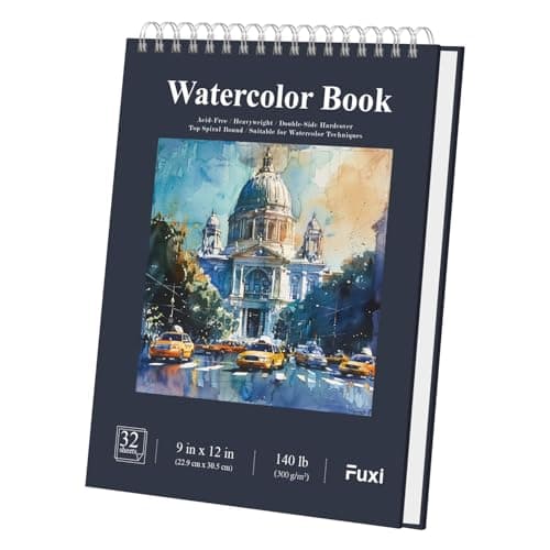 Fuxi Water Color Paper 9 x 12, Watercolor Sketchbook 140 lb Cold Press, 32 Sheets (64 Pages) Watercolor Pad, Perfect for Classroom, Home & Travel, Art Supplies for Artists Gifts.