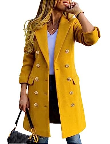 IDEALSANXUN Blazers for Women Business Casual Outfits Fall Winter Long Wool Tweed Jacket 2024 Office Work Clothes Blazer Dress, Yellow, L