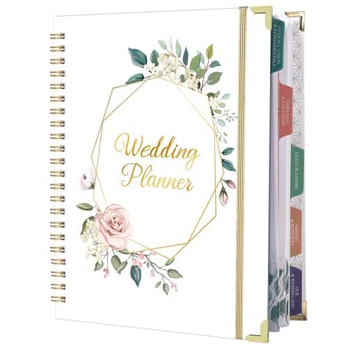 Wedding Planner - Wedding Planner Book and Organizer for the Bride with 5 Tabbed Sections, 9" x 11.9", Hardcover with Metal Corner + 5 Inner Pockets + Sticker + Elastic Closure Band - Wedding Marble