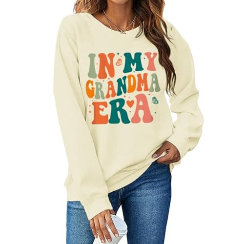 Cayxatiu Grandma Sweatshirts for Women In My Grandma Era Sweatshirt Grandmother Crewneck Gifts for Grandmas Pullover Shirts(Apricot,S)