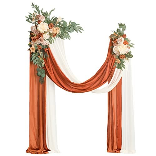 Ling's Moment Fall Artificial Wedding Arch Flowers Kit Pack of 4, 2pcs Hanging Flower Arrangement 2pcs Drapes Ceremony Rose Arbor Backdrop Brunt Orange Terracotta Floral Party Autumn Outdoor Decor