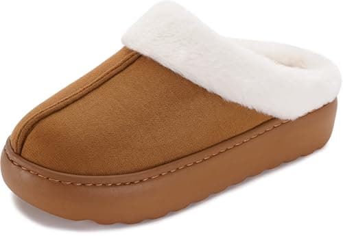 Joomra Women's Warm Pillow Slippers for Winter Indoor Fuzzy hOME Bedroom Woman Comfy Soft Plush Fluffy Size 9 10 Female Suede Scuff Thick Sole Cloud House Shoes Slipers Brown 40-41