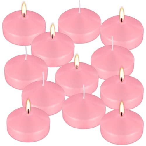 12 Pcs 3 inch Romantic Pink Floating Candles, Smokeless and Unscented, Burns for 8-10 Hours, are Ideal for Weddings, Parties ，Vacations, and Home Decorations